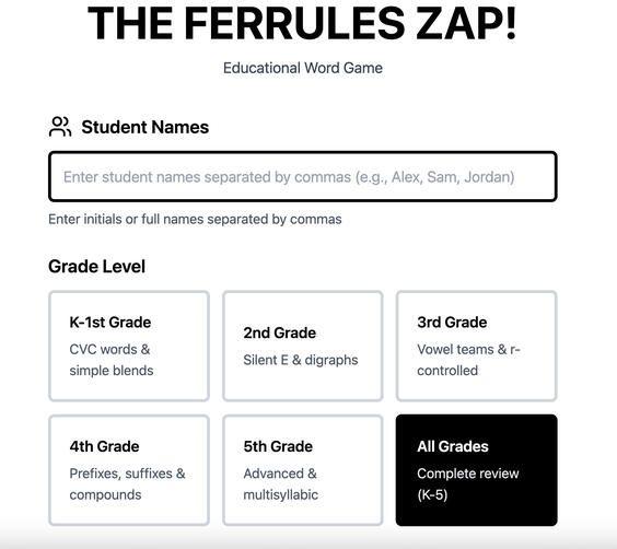 Built interactive phonics games with AI